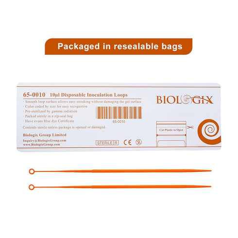 Biologix 100Pcs 10ul Disposable Inoculating Loop, Gamma Sterile Plastic Sampling Rod, Orange Polypropylene Inoculation