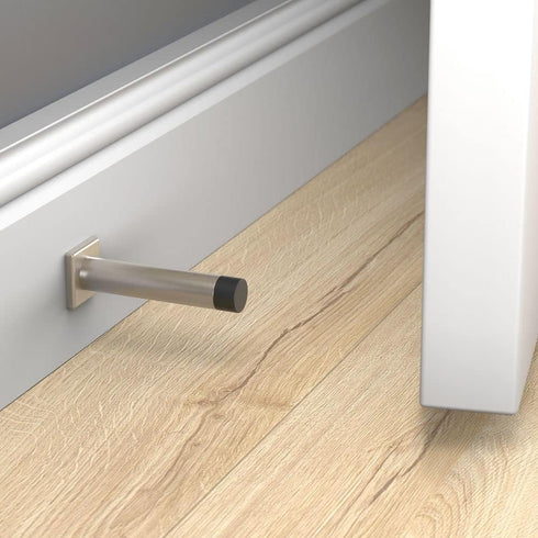 National Hardware N830-527 Reed Door Stop, 3", Satin Nickel with Matte Black Tip, 1 Count