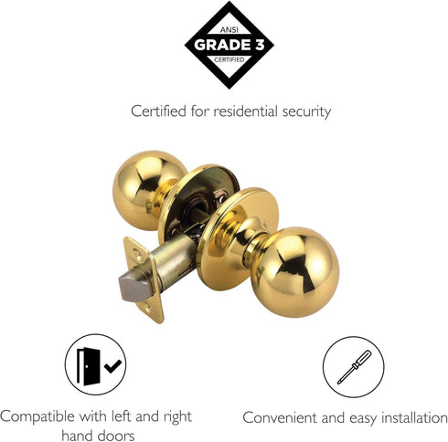 Design House 782912 Polished Brass Ball Passage Hall and Closet Door Knob