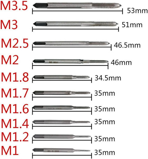 10 Pcs Micro Taps for Clocks and Watches, Metric Straight Flute Coarse Thread Design