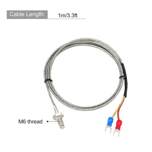 MECCANIXITY 2pcs Thermocouple Temperature Sensor M6 Screw Temperature Probes J Type 3.3ft 0 to 750°C(32 to 1382°F)