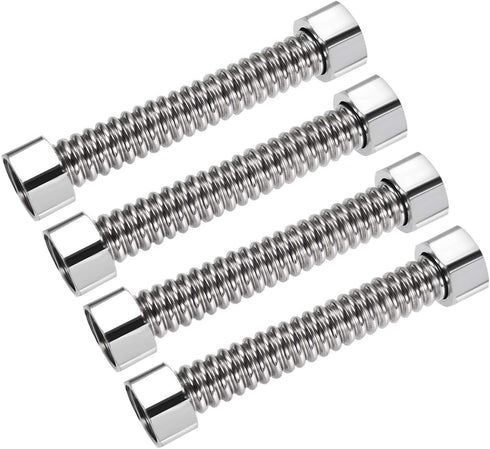uxcell 4pcs Corrugated Stainless Steel Flexible Water Line, 3.9inch Long G1/2 Female Threaded Connector
