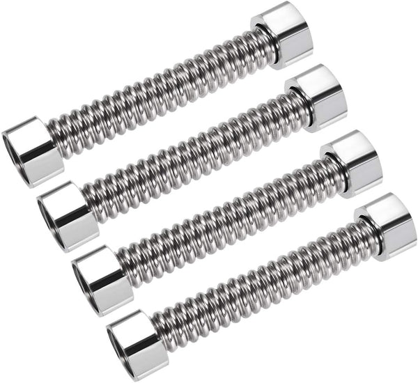 uxcell 4pcs Corrugated Stainless Steel Flexible Water Line, 3.9inch Long G1/2 Female Threaded Connector