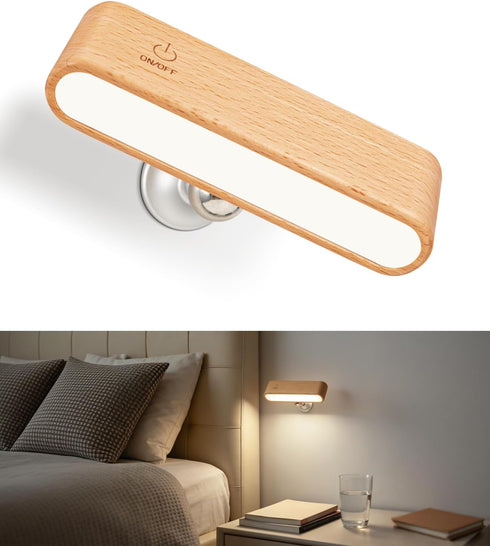 Wood LED Wall Sconce, Magnetic 360 Rotatable Wall Mounted Night Light &