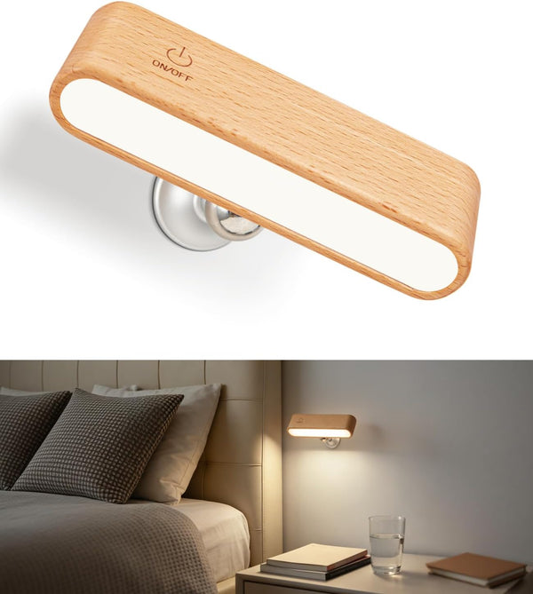 Wood LED Wall Sconce, Magnetic 360 Rotatable Wall Mounted Night Light &
