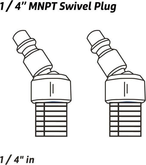 WYNNsky Industrial 1/4" NPT Male Thread Swivel Air Plug - 2 Pieces Automotive Steel Swivel Coupler Plug