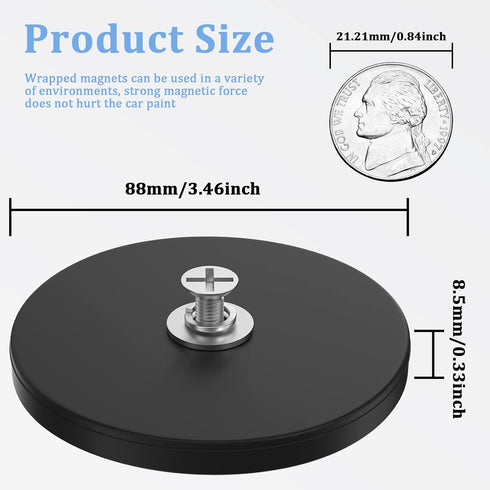 88MM 100LBS M8 2Pack and Bolt on Anti-Scratch Neodymium Magnets with Threaded Studs and Nuts - Stud Magnet for Signal
