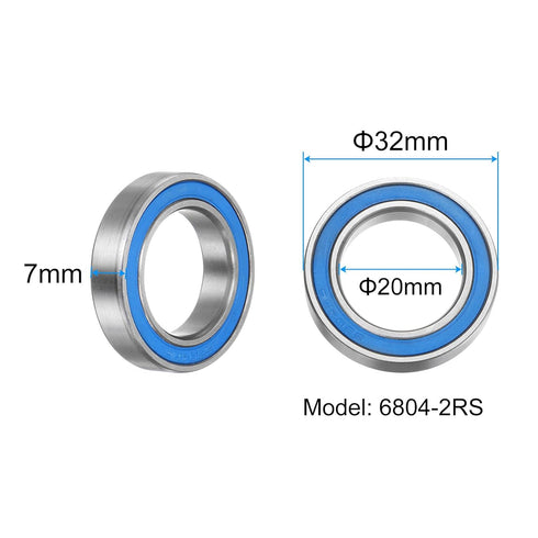 uxcell 2pcs 6804-2RS Deep Groove Ball Bearings, 20x32x7mm Rubber Sealed for TRX4 RC Cars
