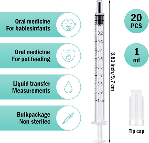 Syringe with Cap 20 Pcs Liquid Syringes Plastic Dispensing Cover Sample Injection Syringes Measurement Multifunction Lab Utensils for Feedings Collections Watering Refilling