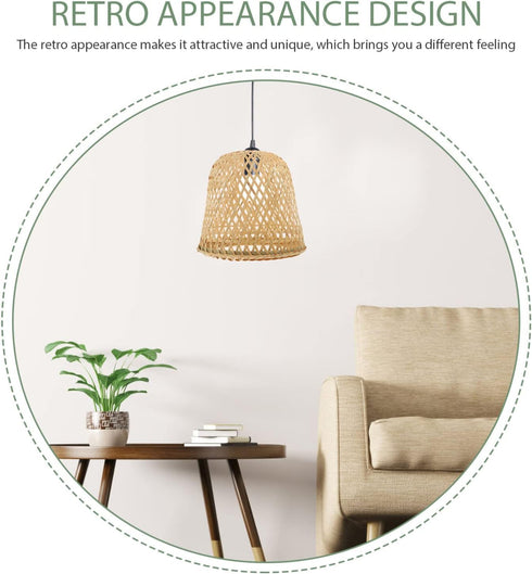 24cm Cabilock Bamboo Woven Lamp Shade, Handmade Weave Lampshade Natural Wicker Chandelier Lamp Cover Boho Lamp Shades