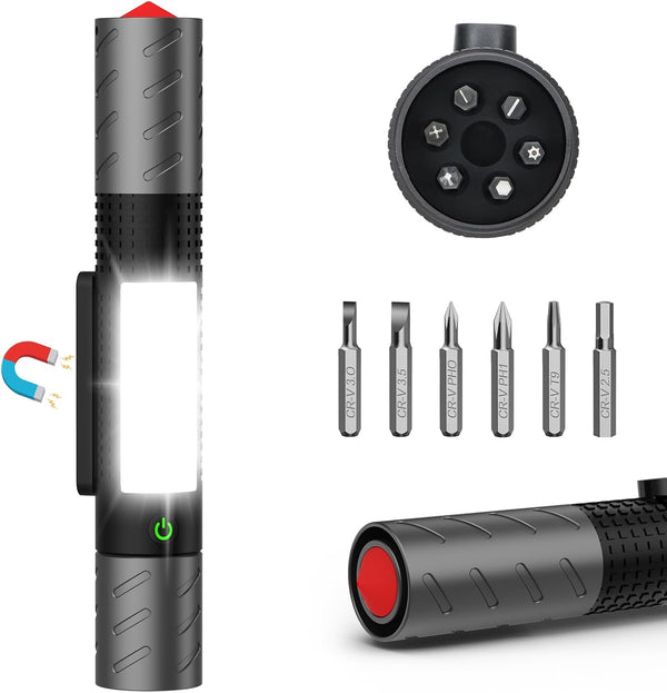USB C Rechargeable LED Flashlight with Magnetic Base& COB Work Light, 120
