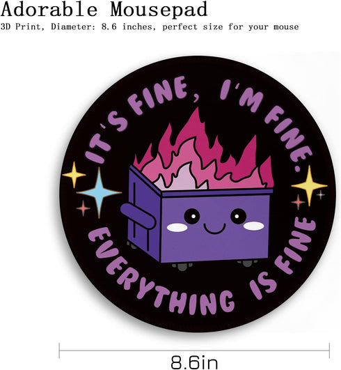 Gctriki Dumpster on Fire Mouse Pad, Cute Round Mouse Pads for Desk, Funny Purple Mousepad for Laptop Gaming