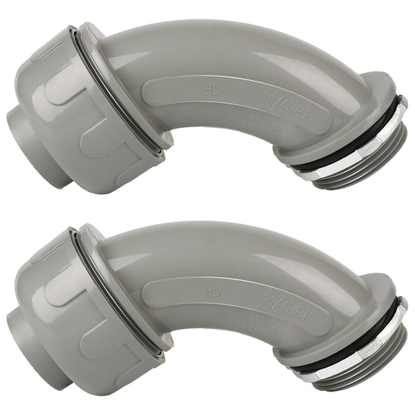 Conduit Connectors, 1-1/4 Inch Liquid Tight Connector NPT Non-Metallic for PVC Electrical Flexible Conduit Fittings, 90