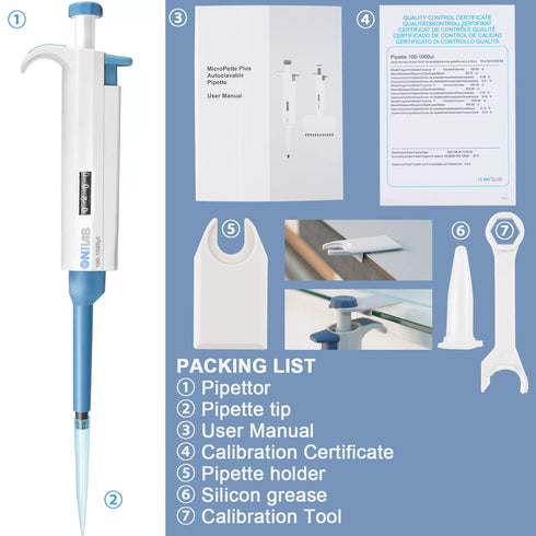 ONiLAB Adjustable Volume Micropipette - Single Channel Pipettors, 2-20ul