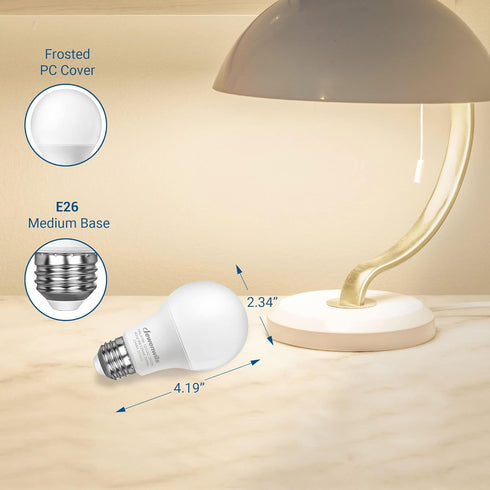 DEWENWILS 8-Pack A19 LED Light Bulb, 760LM, 3000K Soft Warm Light, Energy Saving 9W, E26 Base, Non Dimmable