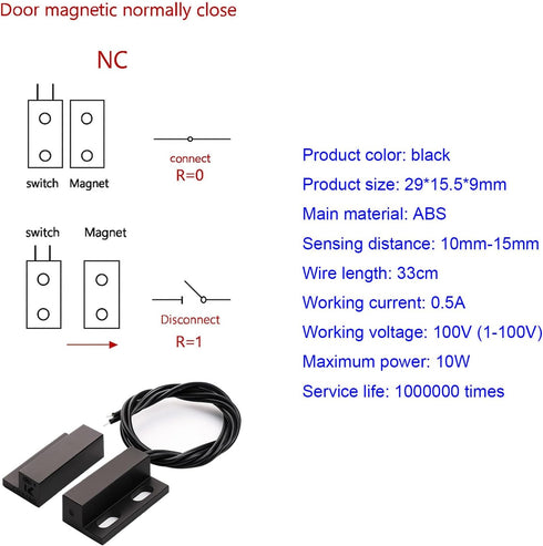 Gebildet 5pcs Recessed Wired Security Window Gate Contact Sensor Alarm Magnetic Reed Switch Black, Magnetic Door