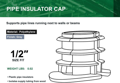 PXINS012-10 1/2 in. PEX Insulator Cap, Hard Plastic (10 Pack), Gray