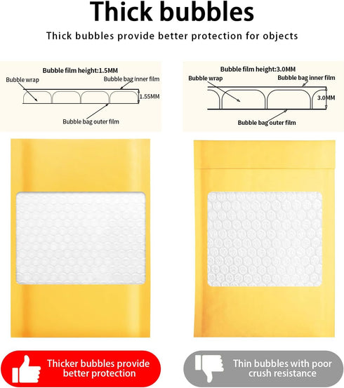 Packbabol Kraft Bubble Mailers 3.5x5 Inch, 50 Pack Self-Sealing Paper Envelopes for Strong Adhesion Shipping