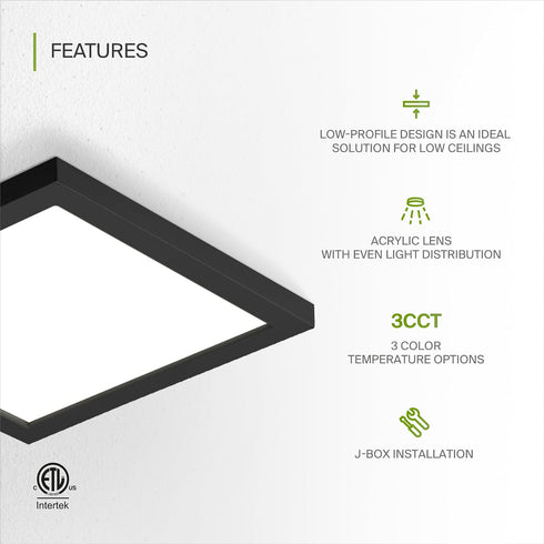 9" 18W 1270LM 3000-5000K 120V 3CCT, Dimmable, ASD LED Square Flush Mount Light | | Ultra Slim, ETL Listed | Thin
