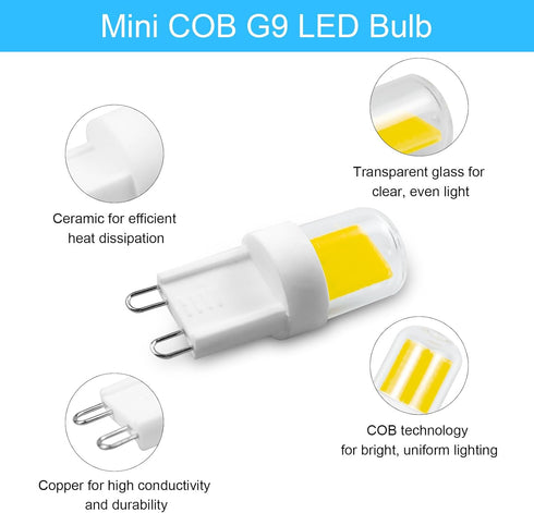 G9 Bulb Dimmable 2W 20W 25W Equivalent,6500K AC120V T4 Bulbs Lighting,220LM,360 Deg,5Pack Light Replace Halogen Cool