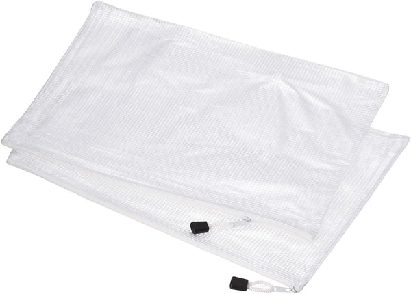 MECCANIXITY A4 Size Mesh Zipper Bags, Plastic Zip File Pouch Document Folders for Home Office Travel, White, 12 Pack