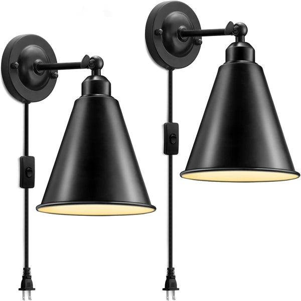SLYYMY Plug in Wall Sconce, Metal Black Wall Sconce, Swing Arm Industrial Vintage