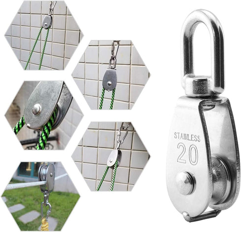 2PCS Lifting Single Pulley - Stainless Steel Heavy Duty Swivel Rope Pulley Block M20