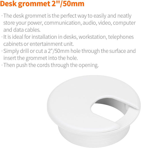 10 Pack 2 Inch White Desk Grommet for Wires and Cords - Plastic