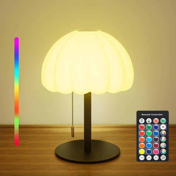 BYSYGLOBE Touch Bedside Table lamp, RGB Mode Dimmable Small Lamp for Bedroom, Pull