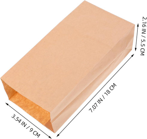 100pcs 18x9x5.5cm Packaging Mipcase Kraft Paper Bread Bags with Flat Bottom, Greaseproof Bakery Storage Bags