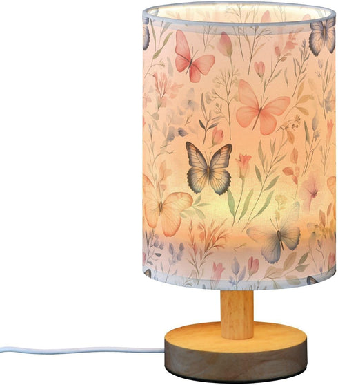 ALAZA Bedside Table Lamp for Bedroom Wildflowers Floral Butterfly Nightstand LED Light Lamps with USB Port Linen Fabric