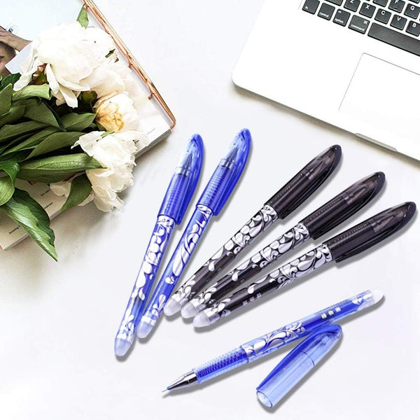 QTQYQJ Erasable Gel Pens - 6 Pack Heat Erase Pens for Fabric, 0.5mm Fine Point Refillable Ball Pen