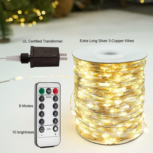 200FT 600 LED Fairy String Lights LEDs Outside Indoor Plug in String Lights Waterproof Remote Control for Living Bed