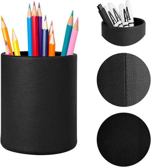 Pen Holder for Desk, Cute Cup Organizers (Black, 3.94" x 3.15" x 3.15")