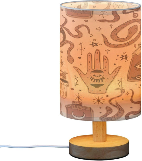 YETTASBIN Witch Elements Bedside Table Lamp, Small LED Desk Light USB Nightstand Lamp with Non Slip Wood Base