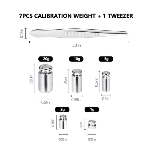 Calibration Weights Set, 7pcs 1-60g Calibration Gram Scale Weights Kit, Small Test Weight for scales digital weight grams, includes: 1g*1, 2g*2, 5g*1,10g*1, 20g*2,1 Piece Tweezers