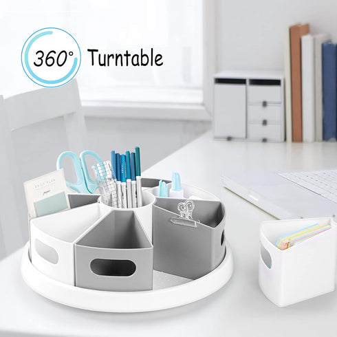 MeCids 360 Rotating Storage Organizer Desk Caddy - 12” Lazy Susan Style with Removable Bins for Home Office Supplies
