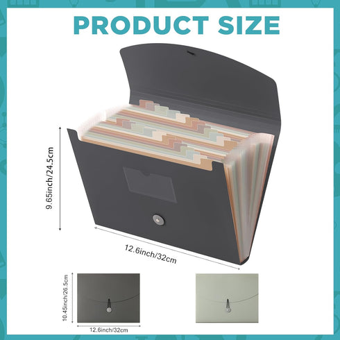 Harloon 2 Pack Expanding File Folder with 24 Pockets, Cover Labels, Organizer for A4 Paper Document Storage (Gray, Dark