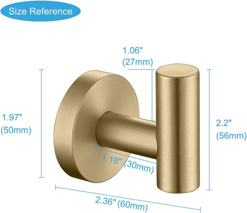 Brushed Gold Bathroom Towel Coat Hook, 2 Pack Heavy Duty Wall Hook for Bathroom Kitchen Closet