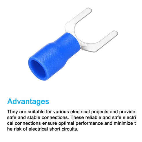 uxcell 100 Pcs Blue Insulated U-Type Wire Connector, Electrical Crimp Terminal 22-16 AWG for Projects