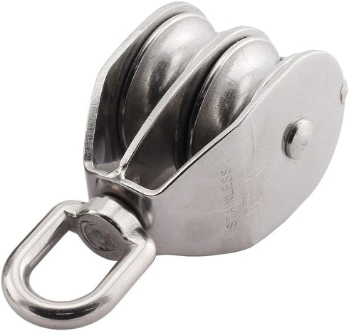 M50 Double Pulley Block, Stainless Steel Heavy Duty Hardware, Double Wheel Swivel Rigging Lifting Wheel