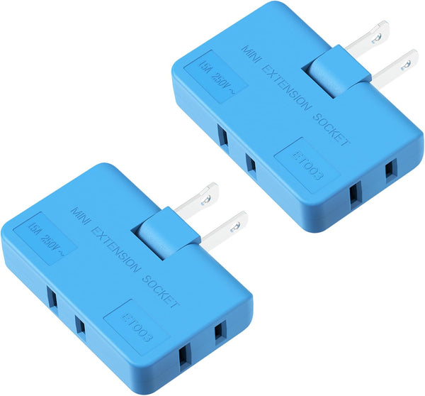 Flat Wall Plug Adapter AC Outlet Extender, 2-Prong Swivel Mini Indoor Wall Tap Plug, Type A, Blue (2 Pack)