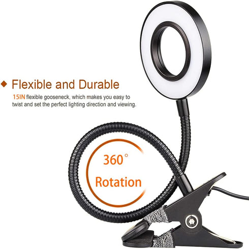 Clip on Light LED Reading Lamp, 3 Color Modes, 10 Brightness Eye Protection, 360 Flexible Gooseneck