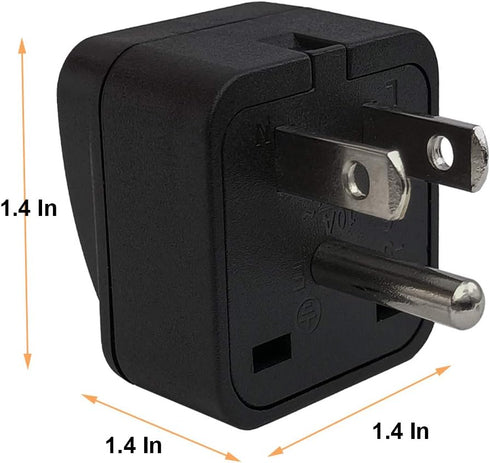 US Travel Plug Adapter for EU/UK/AU/CN/JP/Asia/Italy/Brazil to USA (Type B), 3 Prong Grounded Wall Plug