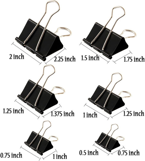 Binder Clips Paper Clamp - 130 Pcs Assorted Sizes Paper Binder Clips (Black)