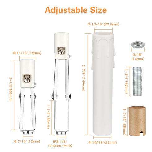 Helunsi 6 Sets E12 Chandelier Socket, Candelabra Socket Replacement, Adjustable Height Chandelier Light Socket