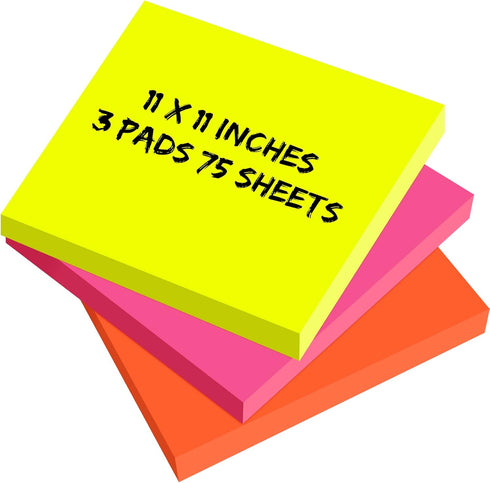 Zubebe 11 x 11 Inch Jumbo Sticky Notes, Bright Colors Sticky Pads, Large Self Stick Note Pads for Office