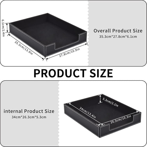 Leather Letter Tray, Luxury Desk Organizer for Mail, Paper Files, Magazines, and Cosmetics, Black