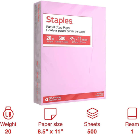 8.5 11 Inch Staples Pastel Copy Paper x Lilac Color Sheets for Printing and Documents