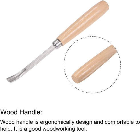uxcell Wood Chisels Carving Knife, 10mm Chrome Plated 45# Carbon Steel Curved Half-round Tip, 165mm (6.5-Inch)